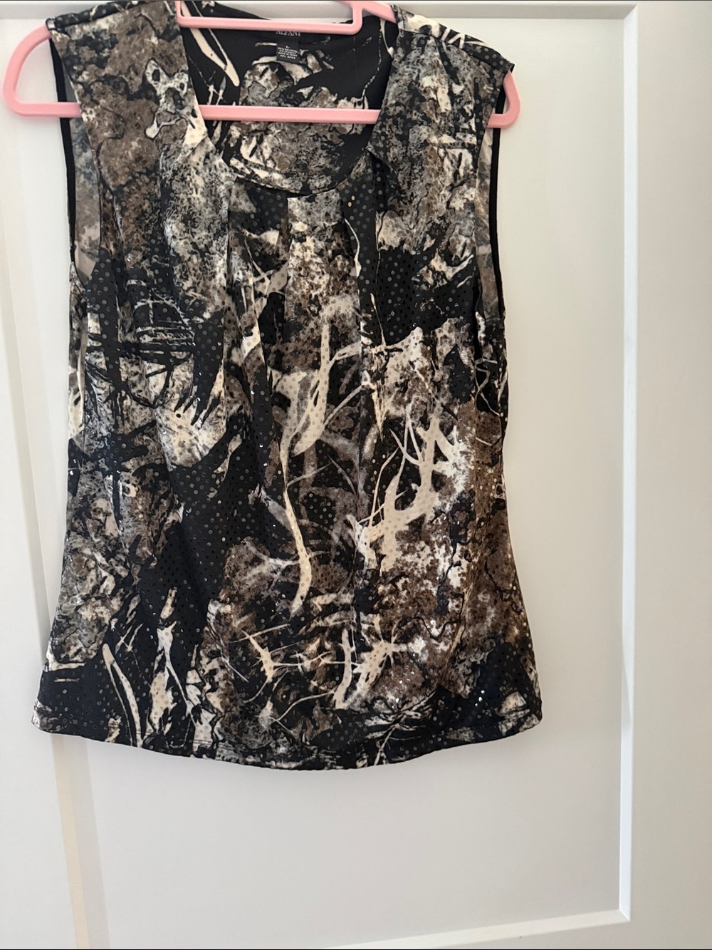 Alfani Black, Brown & Cream Abstract Sleeveless sequined Tank Top